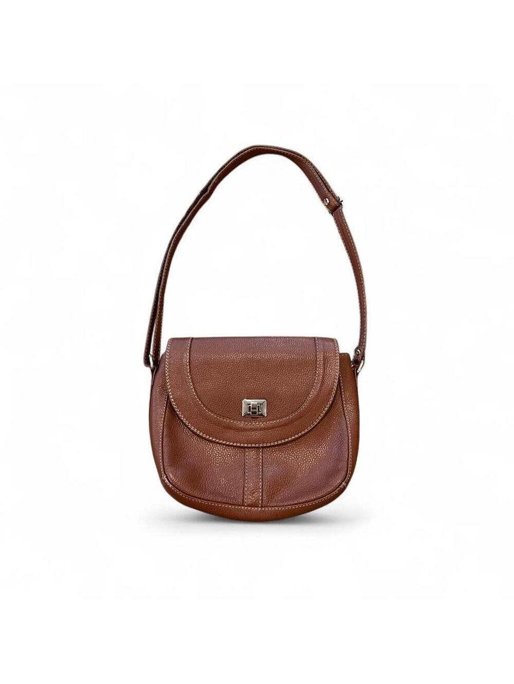 Vintage Brown Leather Saddle Bag Crossbody Shoulder Purse Y2K Minimalist